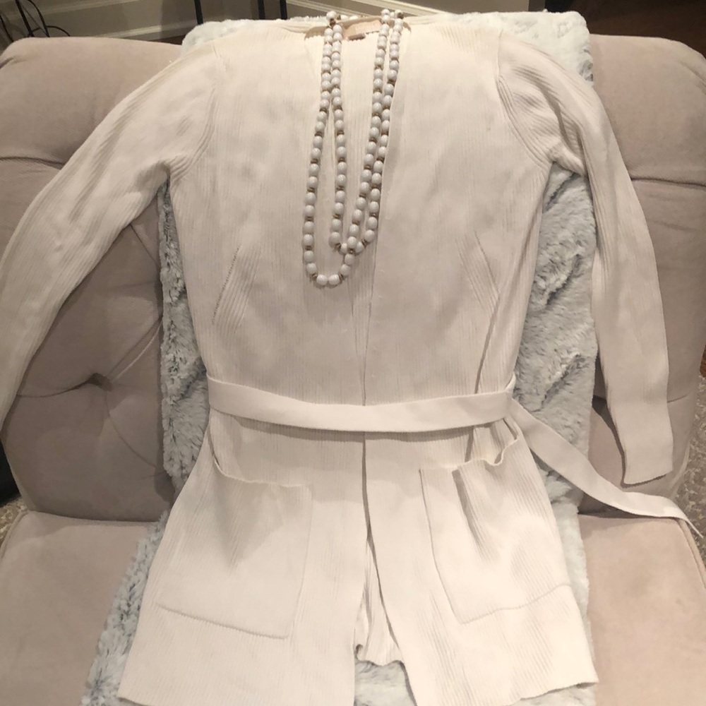 MICHAEL Michael Kors Cream Knit Sweater Cardigan with Belt